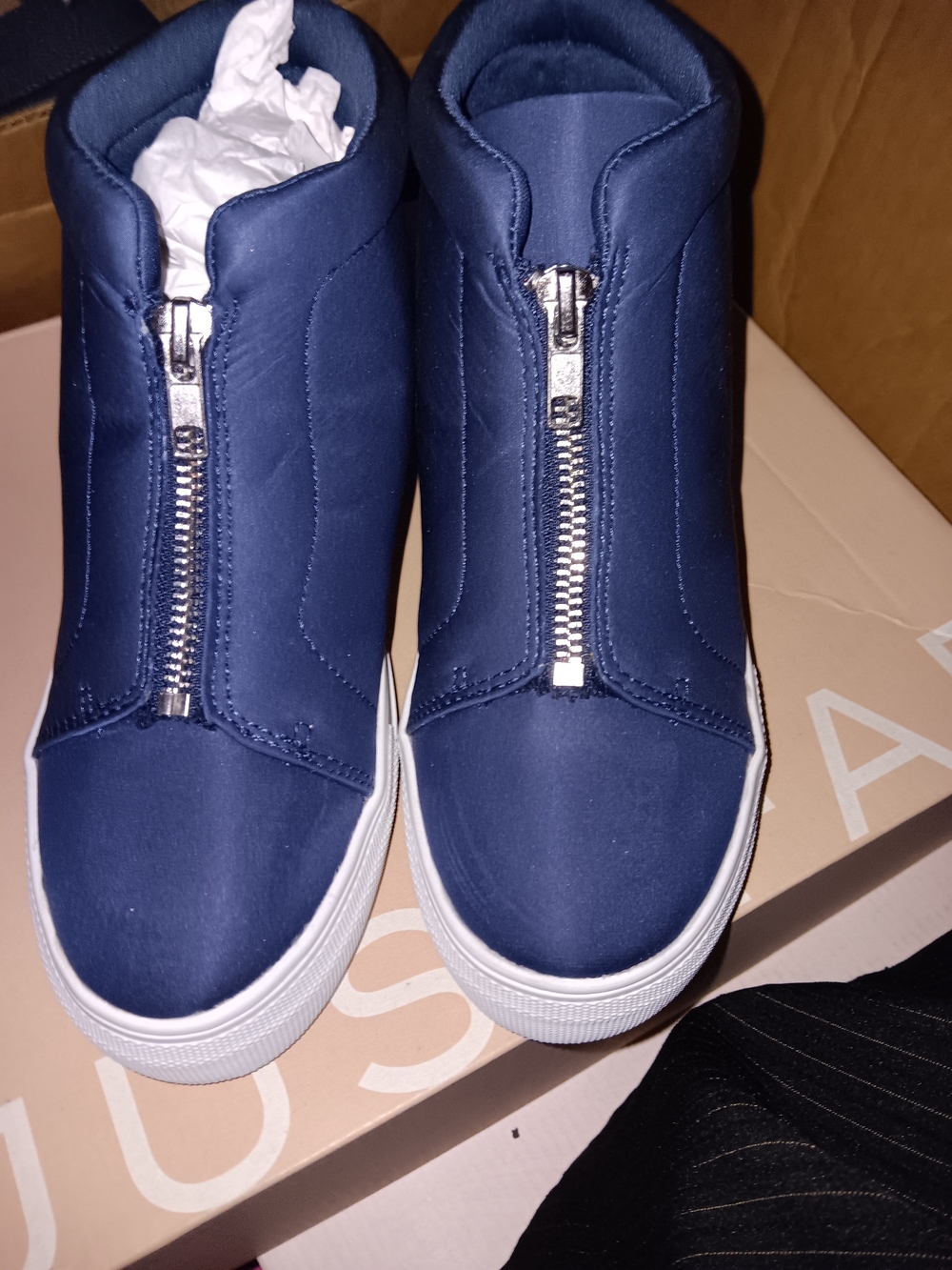 Navy Zip-Front Slip-On Sneakers